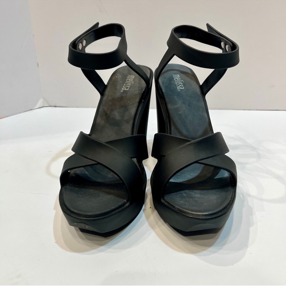 SOLD Melissa Chic Black Strappy platform chunky heels - Picture 5 of 7